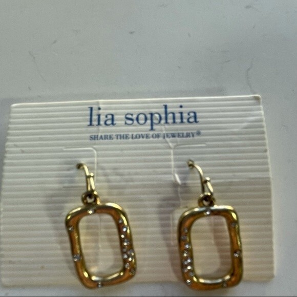 Lia Sophia Gold Tone Rectagle With Clear Crystal Dangle Earrings - Picture 2 of 6